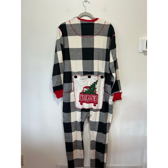 Lazy One Flapjacks Onesie Long john unisex adult size M NWT plaid lounge sleep - Picture 5 of 10